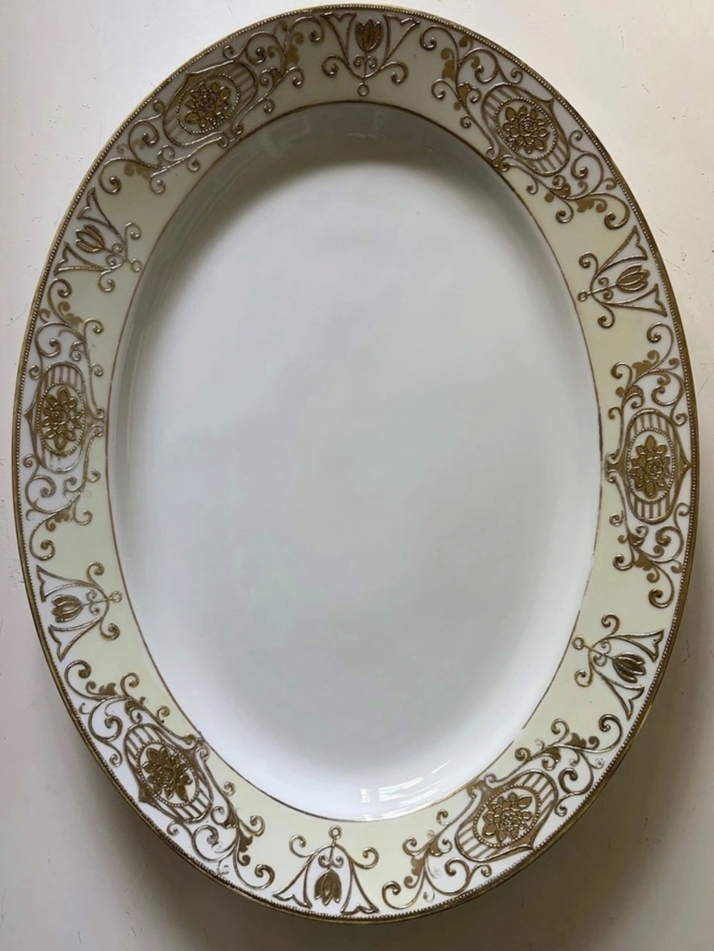 Vintage Noritake White & Gold Floral Oval Serving Platter